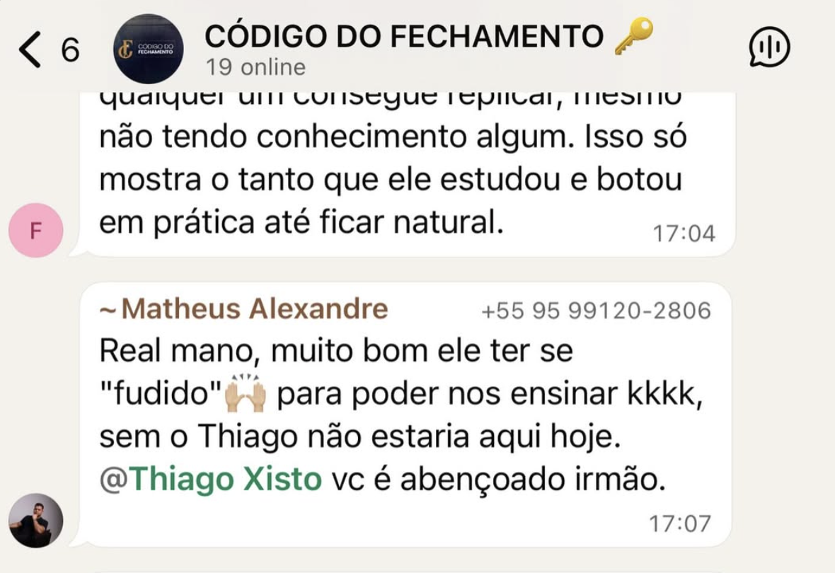 Feedback de aluno do Código do Fechamento 4