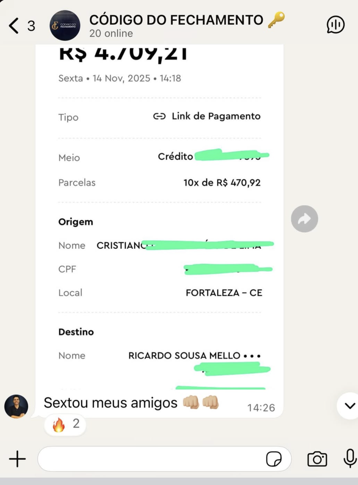 Feedback de aluno do Código do Fechamento 7